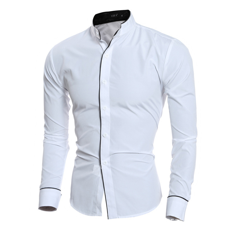 Men Slim Fit Solid Color Long  - đánh giá và giá Mandarin Collar Formal Shirt Slim Fit