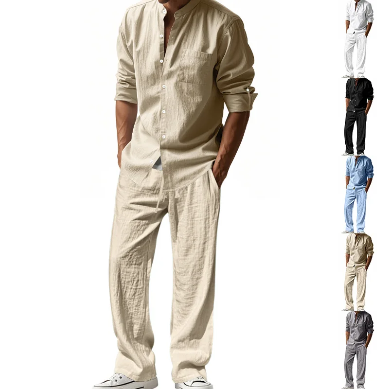 2025 Cross-border American Fou - đánh giá và giá Mens Linen Shirt Long Sleeve