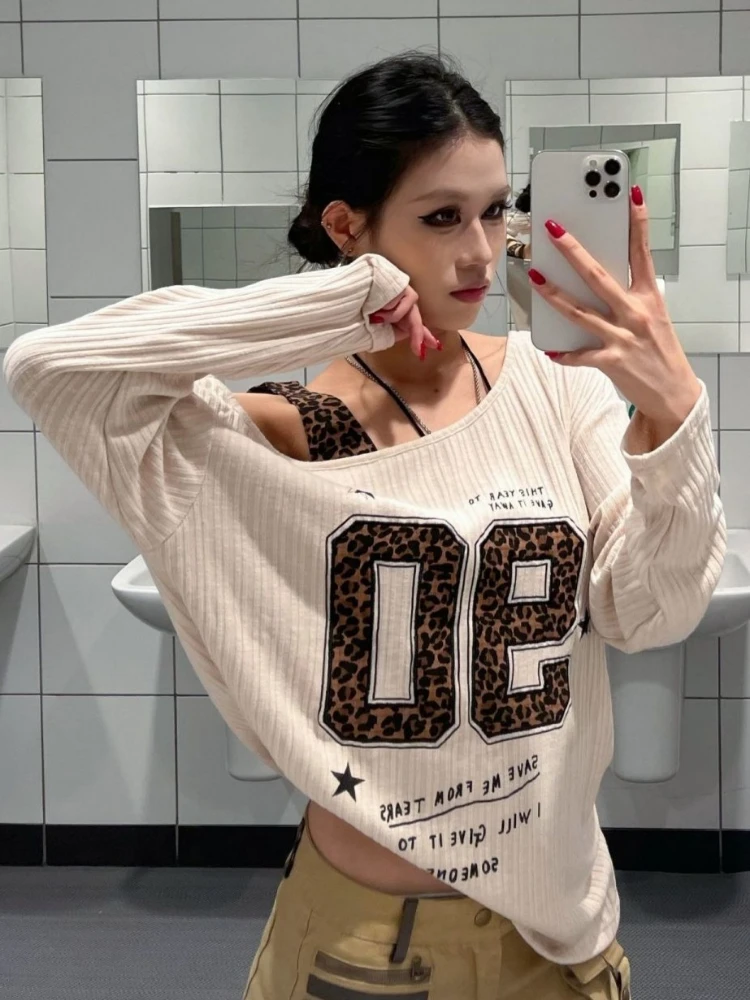 Y2K Patchwork Leopard Print T- - đánh giá và giá Shirts